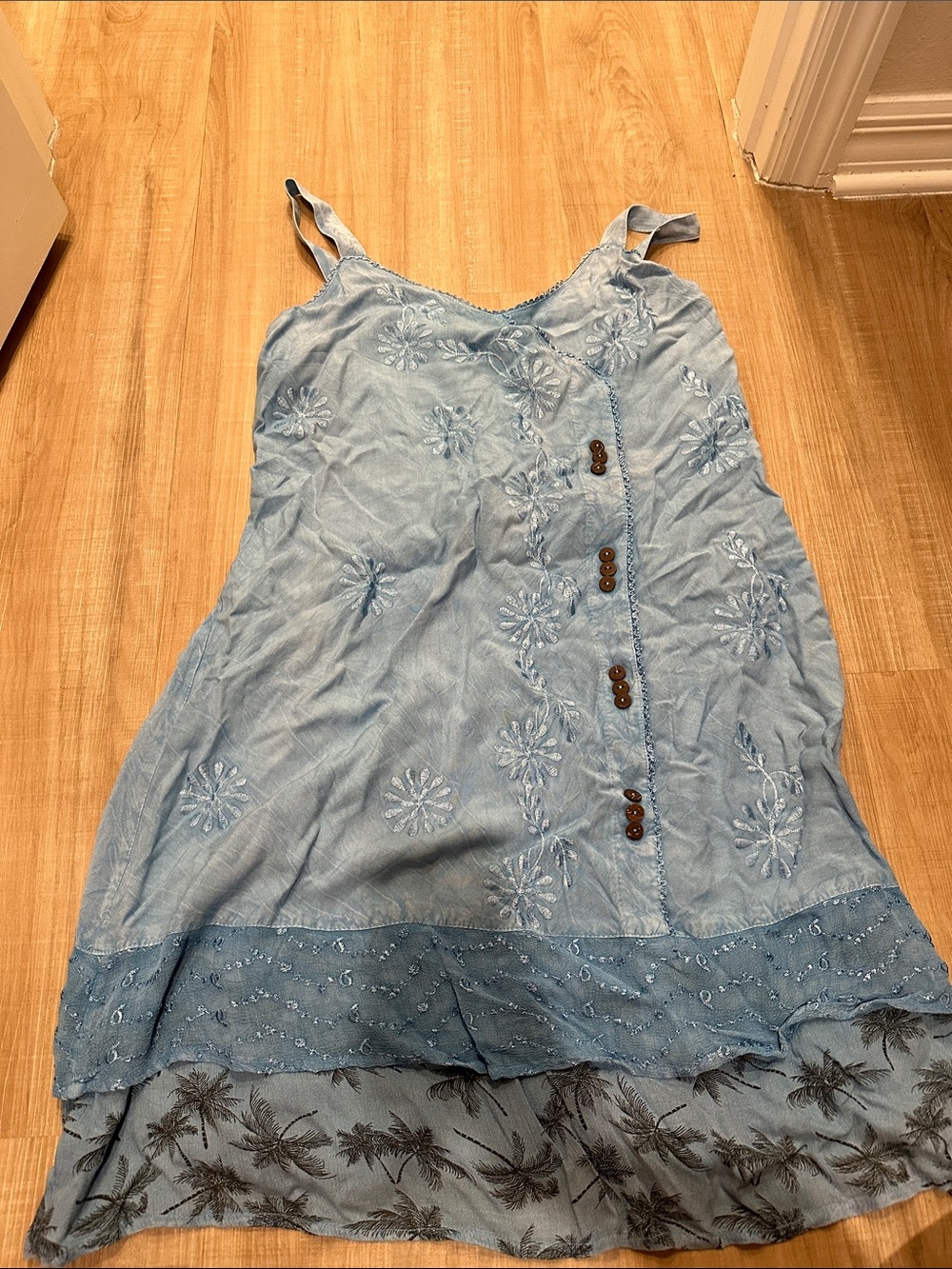 raya sun Light Blue Embroidered Layered Casual Sundress